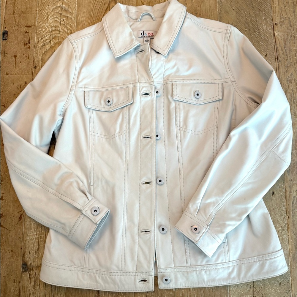 Women's D & Co White Leather Jacket size S EUC